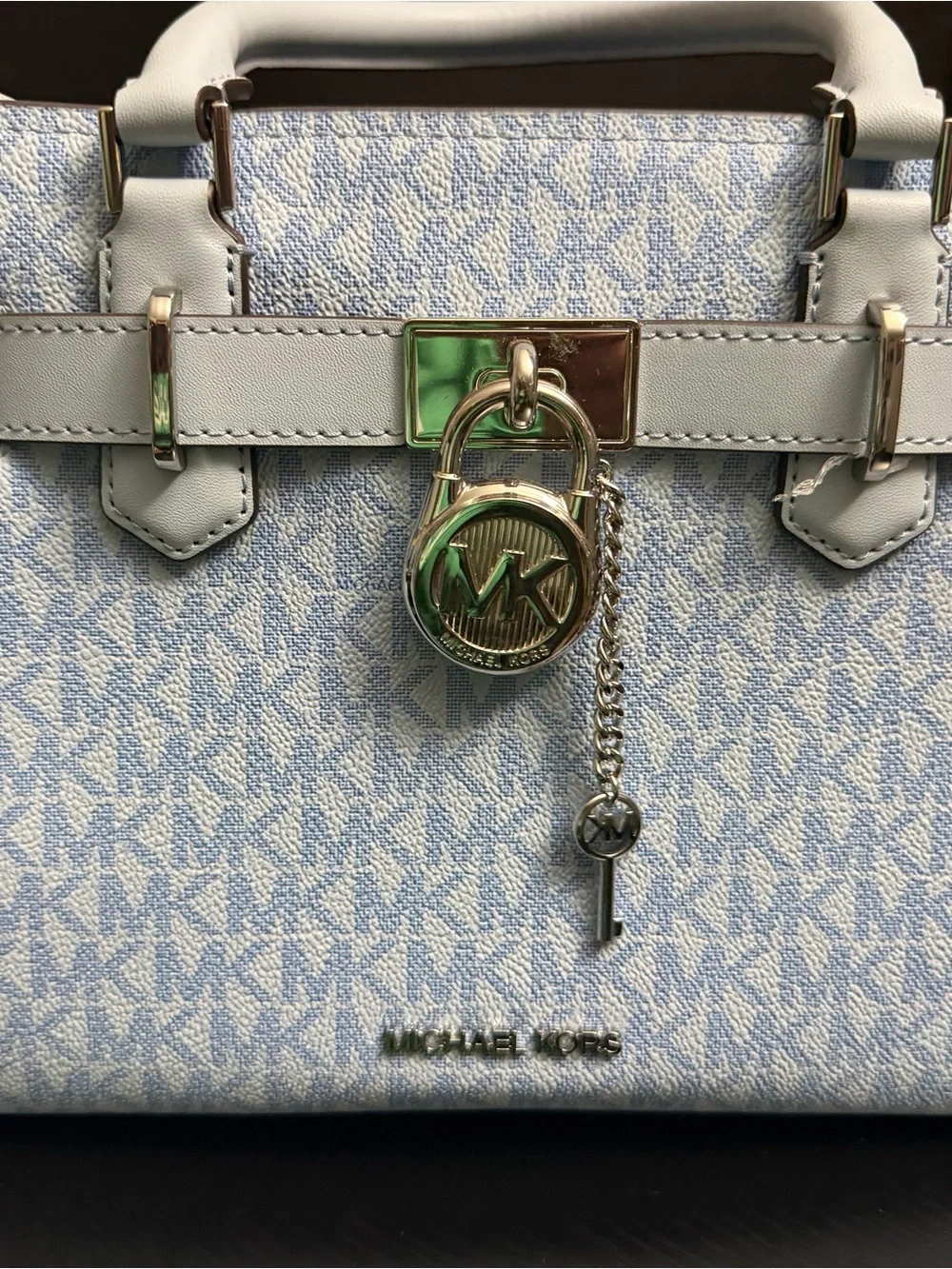 Michael Kors Powder Blue MK Signature Satchel with Gold Hardware